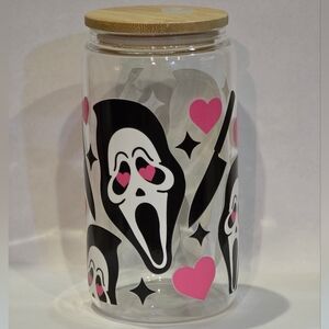 Scream Face Glass Jar with Pink Hearts
